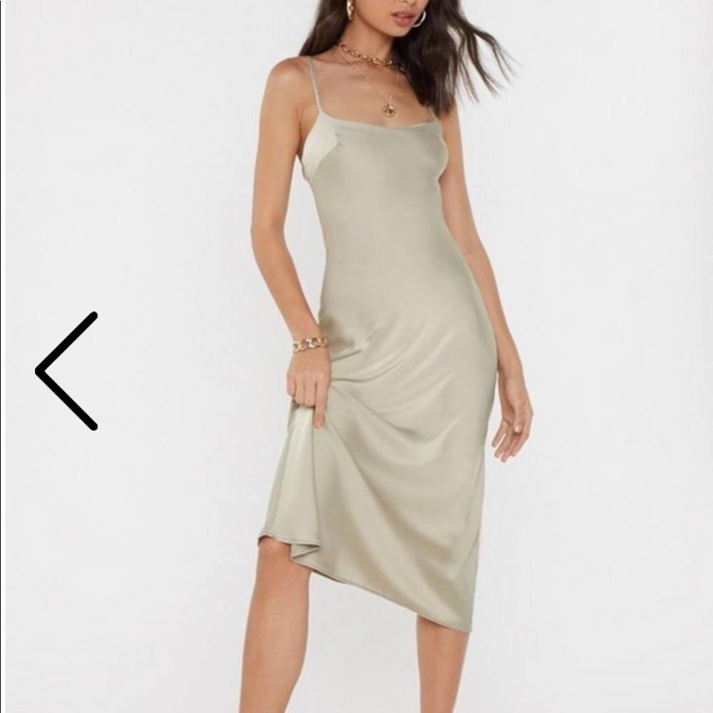 Satin midi dress in light olive